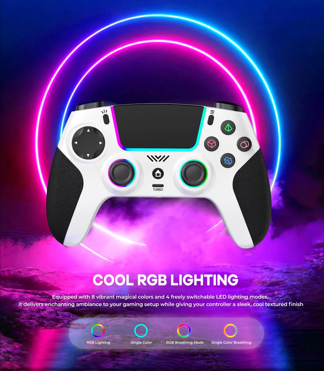 SZPACMATE Controller Wireless per PS4/PS3/Switch/PC/iOS/Android/Steam Deck, con 8 Colori RGB/Joystick Effect Hall/Batteria 1000 mAh/Turbo/Doppia Vibrazione/Programmabile/Impugnatura Antiscivolo