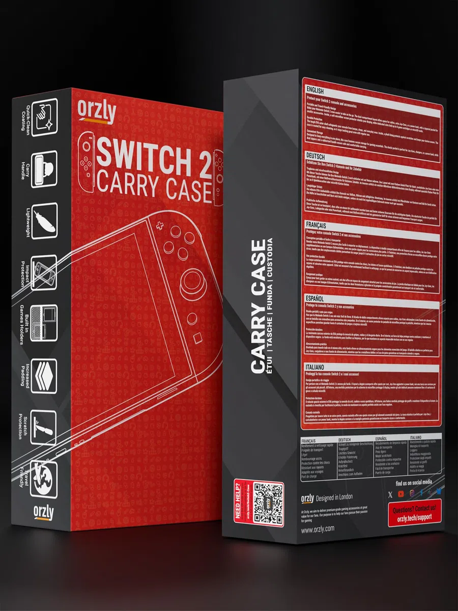 Orzly Custodia per Nintendo Switch 2, custodia protettiva da viaggio con pad per lo schermo, schede di gioco e slot MicroSD con tasche per gli accessori della console