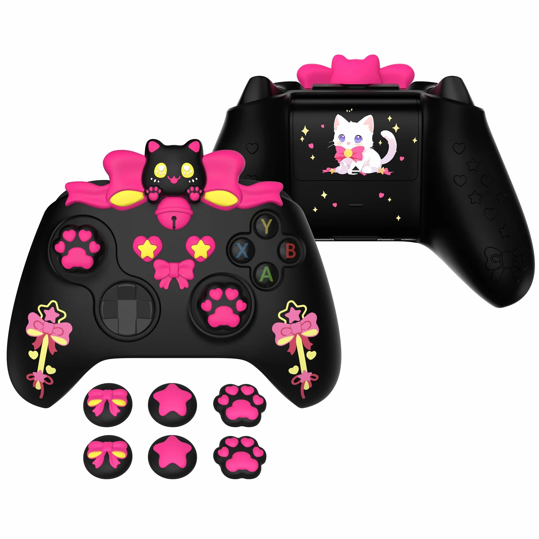 playvital Cover Silicone per Xbox Series X S Joystick,Custodia Controller Skin Antiscivolo Protettiva&6 Copri Levette Analogiche-Gattino Carino-Nero