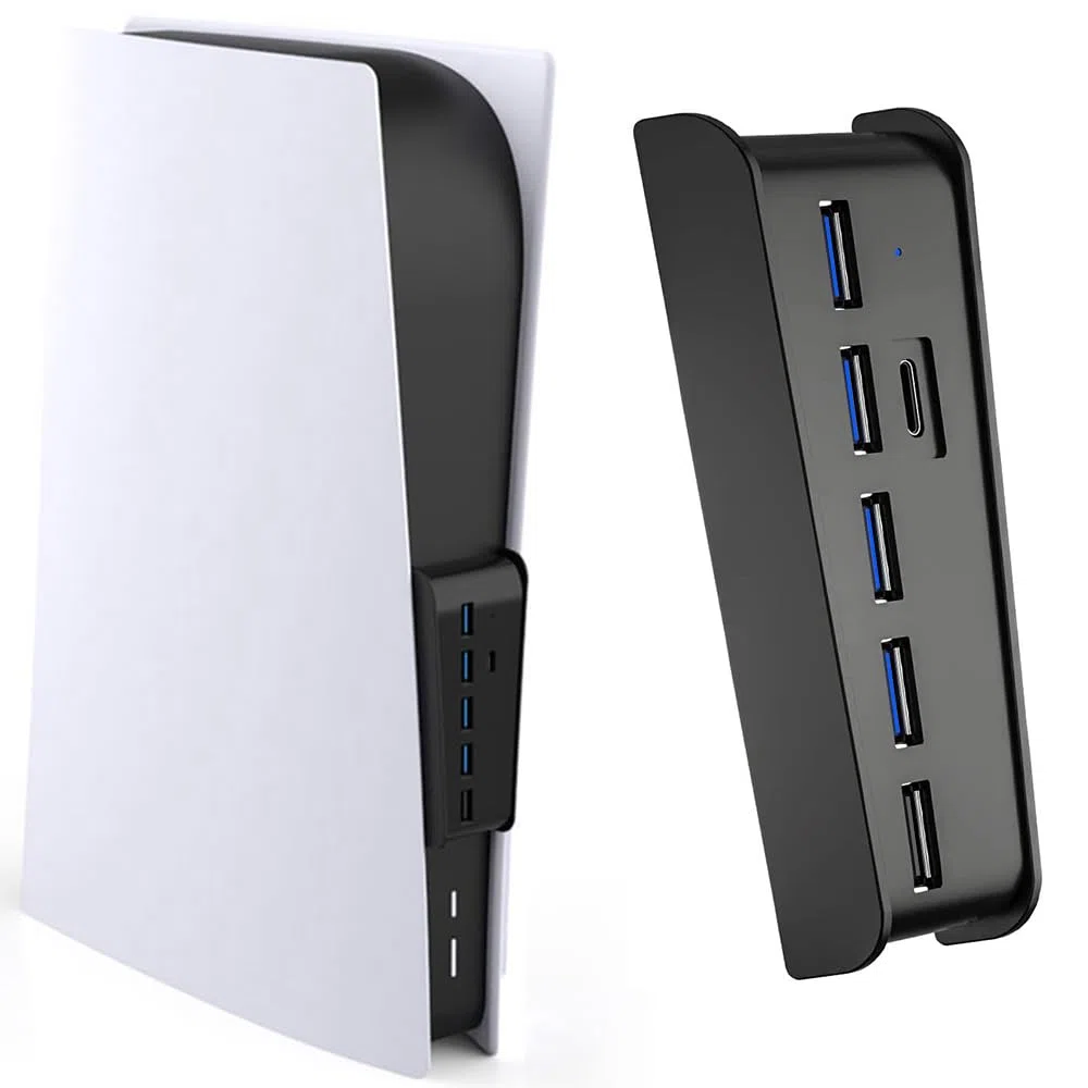 Megadream Hub USB a 5 porte per PS5, ad alta velocità di espansione con 4 porte USB + 1 porta di ricarica USB + 1 porta di tipo C, compatibile con Playstation 5 Dualsence Game Console