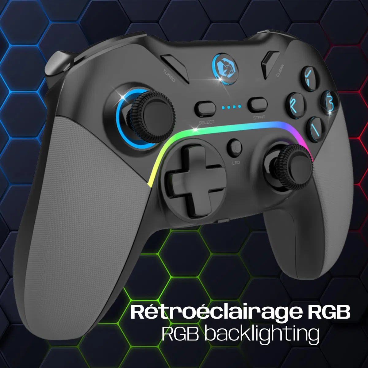 EMPIRE GAMING – Controller da gioco ricaricabile con gamepad wireless WiFi da 2,4 GHz - PC/PS3/Switch - Modalità Macro/Tubo - Doppia vibrazione - Porta audio da 3,5 mm - Ergonomico - Cavo USB-C
