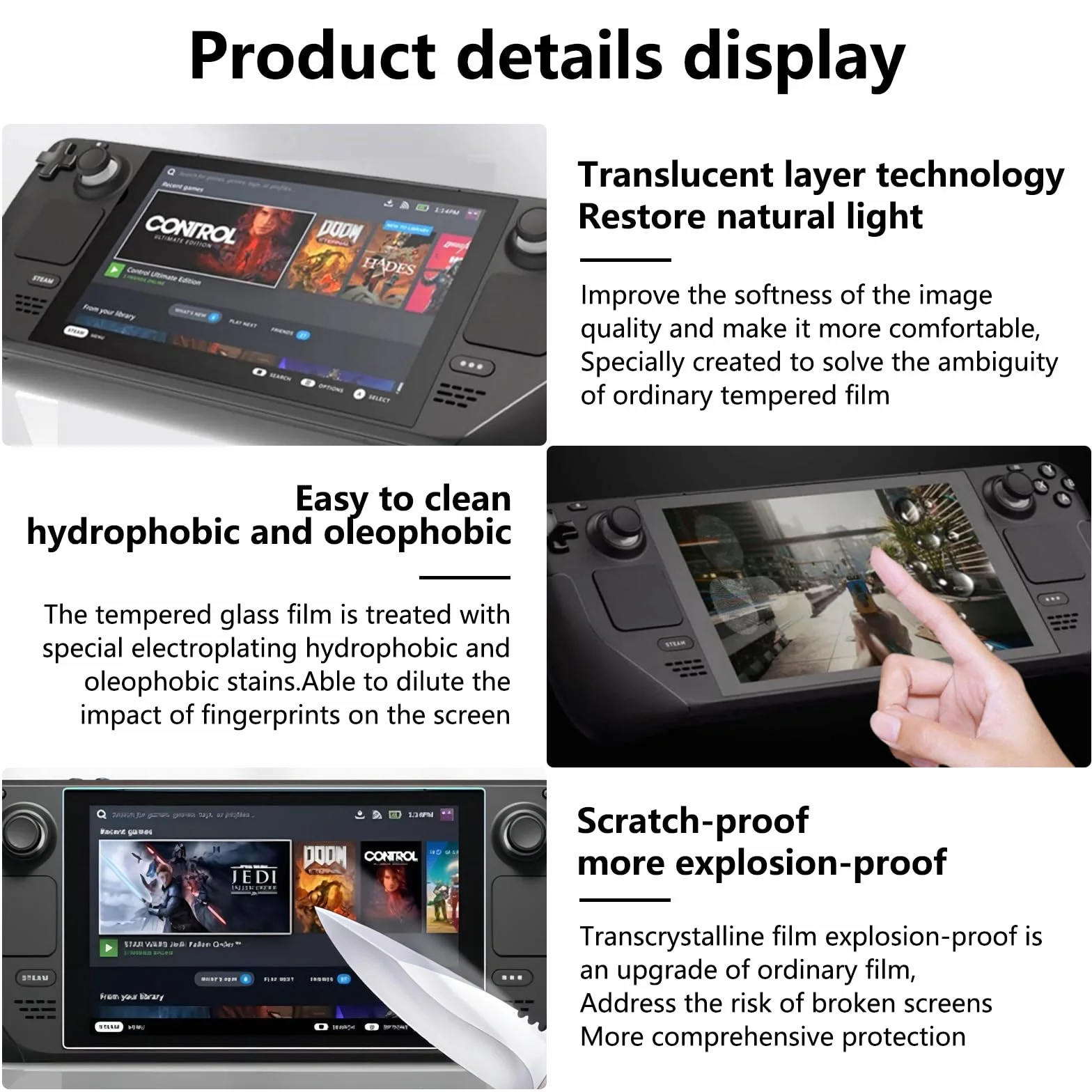 Pellicola salvaschermo per Steam Deck OLED da 7,4 pollici (Nuovo 2023) - Pellicola in vetro temperato 9H, HD trasparente resistente ai graffi, scatola in pelle bovina, confezione da 2