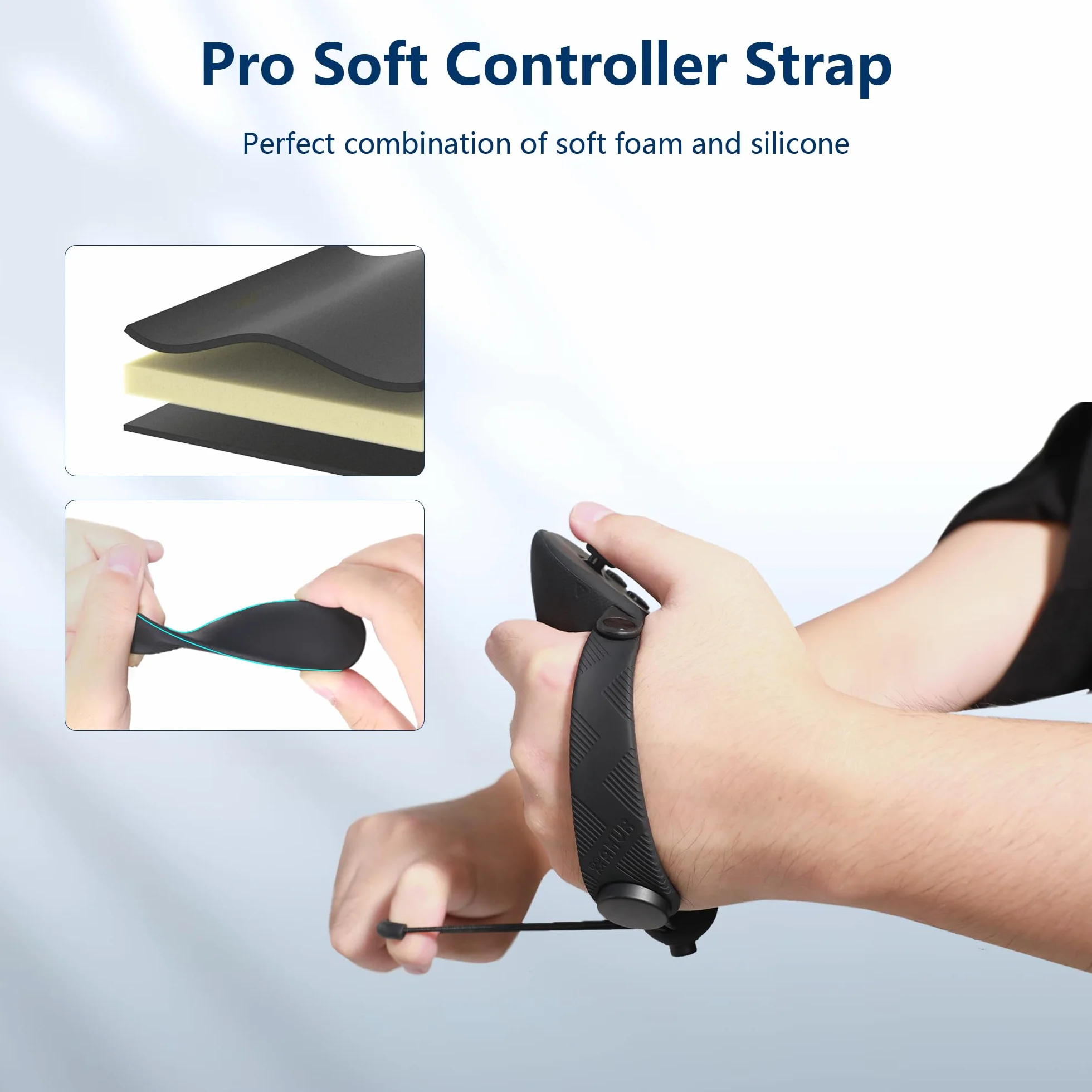 AMVR Extended Controller Grips Cover Compatible with Meta/Oculus Quest 3S/Quest 3 Accessories, with Battery Opening Cover and Knuckle Straps Protector, Suitable for Large Hands