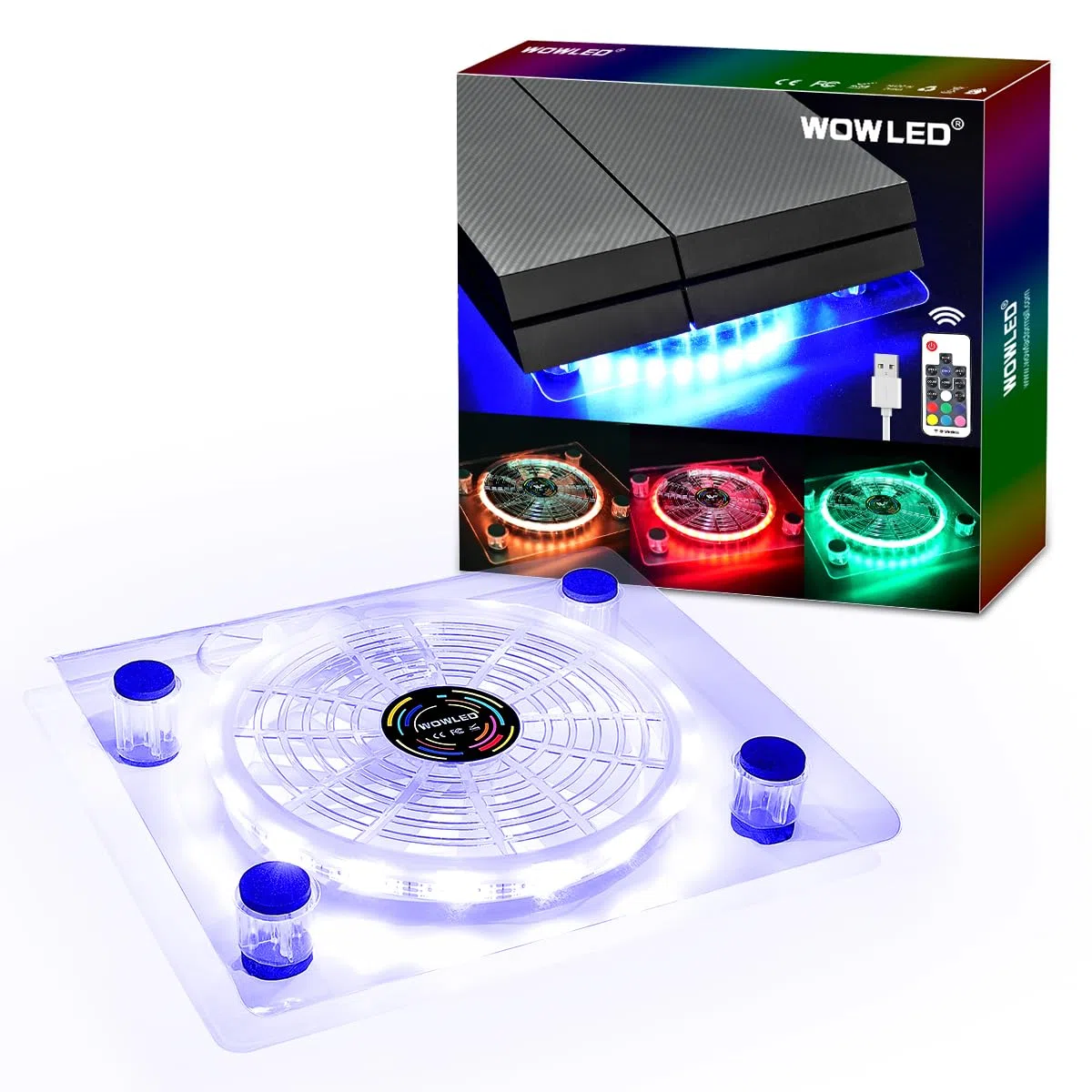 USB RGB LED Cooler Ventola di raffreddamento Pad Stand Accessori con telecomando wireless per PS4 Playstation 4 XBOX One Console Laptop Notebook Coolingfangroup