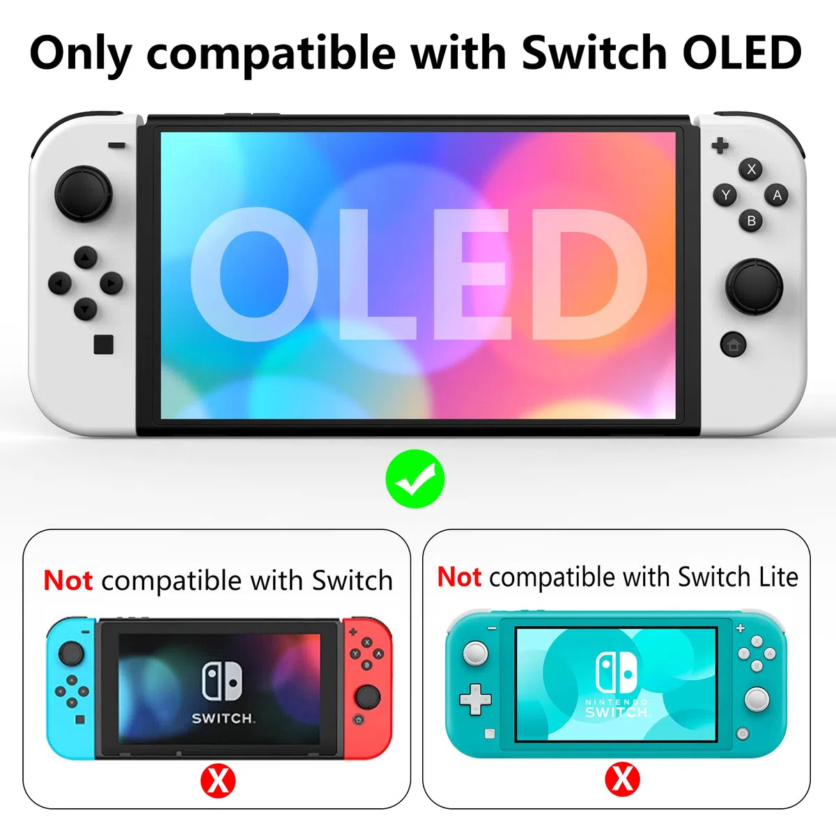 HEYSTOP Custodia compatibile con Nintendo Switch OLED modello 2021, protettiva per PC, agganciabile comoda in TPU Joy-Con e 6 tappi per bastone
