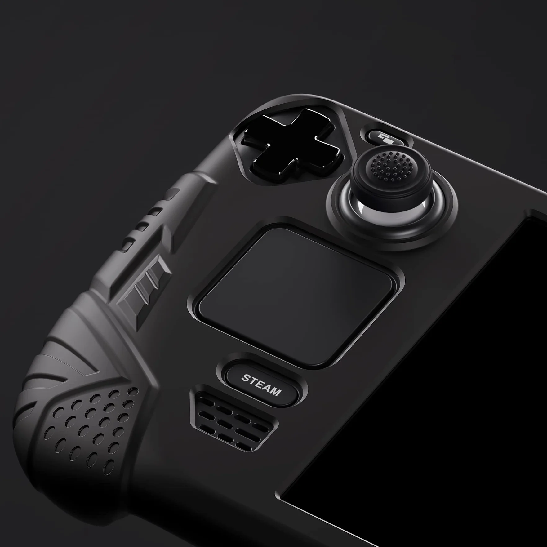 PlayVital Cover Protettiva per Steam Deck LCD,Custodia Skin Silicone Case Morbida per Steam Deck LCD Console con Tasti Posteriori&Copri Analogici,Armor Series-Nero