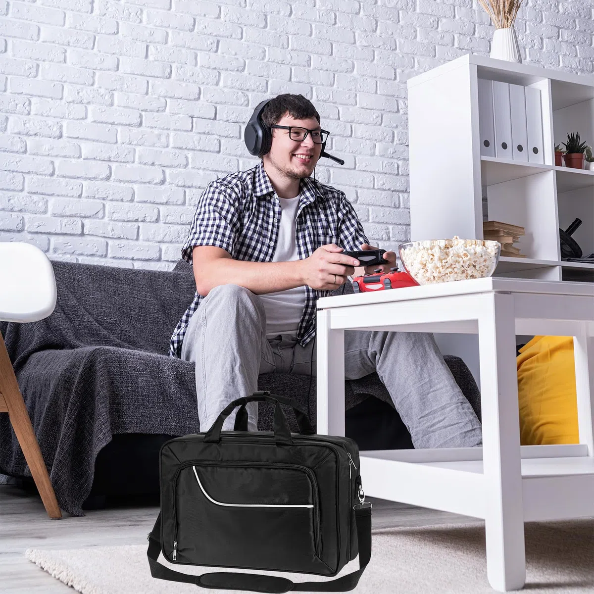 Borsa Per PS5, Custodia Nera Compatibile con Console Playstation 5 Dischi di Gioco Cavi Caricabatterie Borsa Per Console con Scomparti Divisibili Per Controller PS5 Cuffie Da Gioco e Accessori
