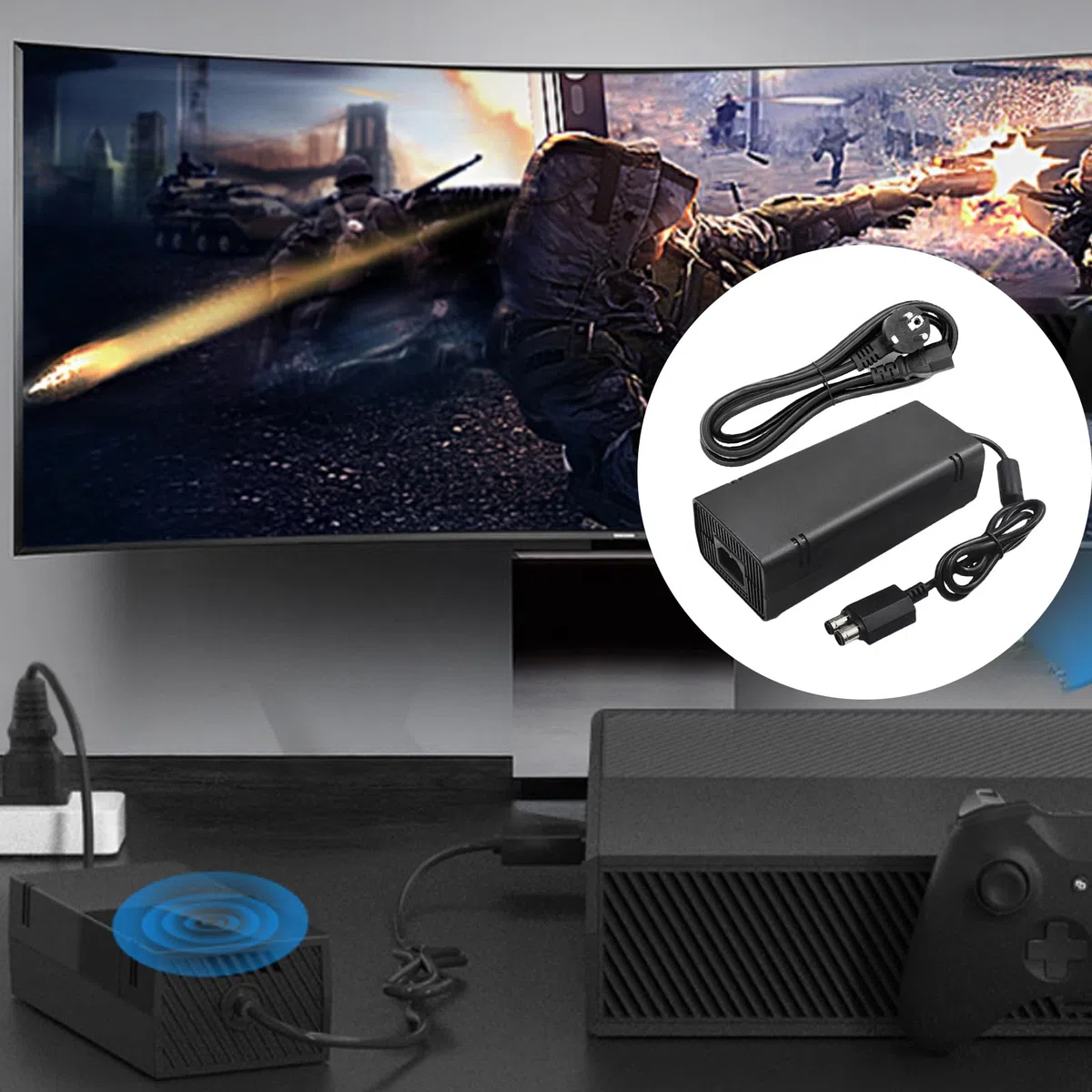 Cavo di alimentazione per Xbox 360 Slim: alimentatore da 135 W con cavo di alimentazione per Microsoft Xbox 360 Slim, alimentatore di rete, adattatore di alimentazione AC, indicatore LED AC