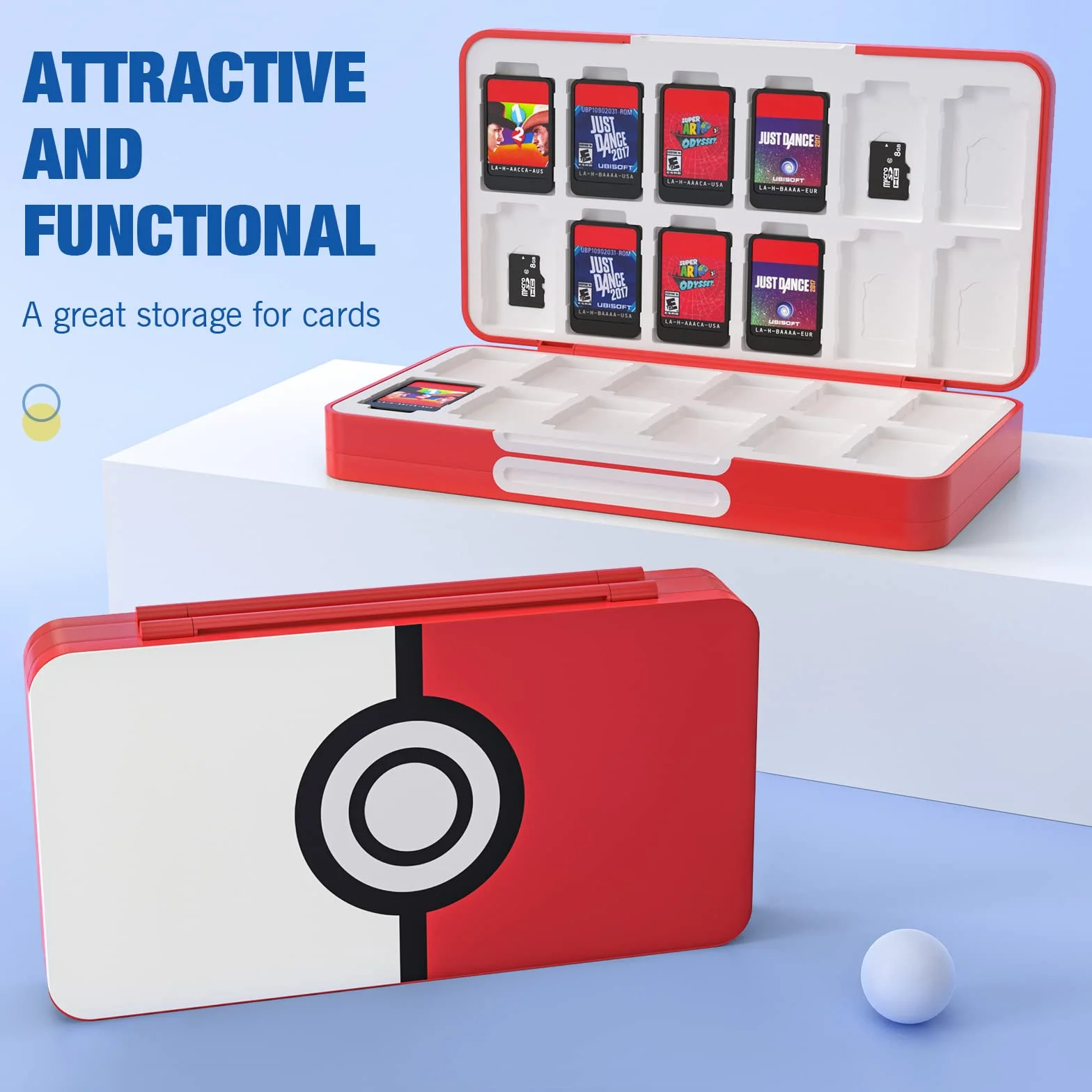 MoKo Porta Schede, Custodia Porta Cartucce di Gioco Compatibile con Switch 2/Switch OLED 2021/Lite, Custodia Protettiva con 48 Scompartimenti Schede Gioco, 24 Scompartimenti Micro SD, Bianco&Rosso