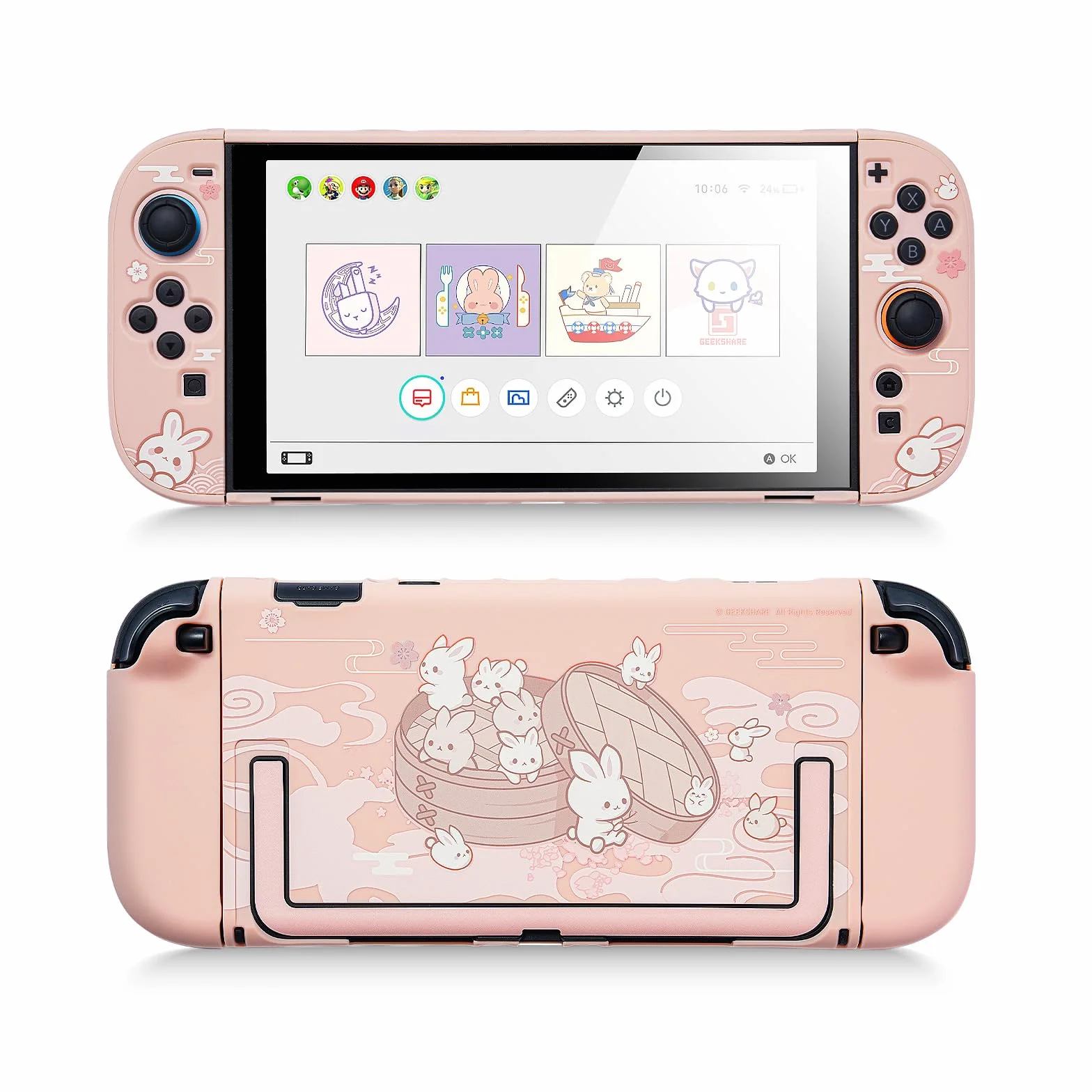 GeekShare Guscio protettivo compatibile con Switch 2, custodia agganciabile Kawaii Cartoon per Switch 2, cover con design antigraffio e antiurto - Coniglio panino al vapore