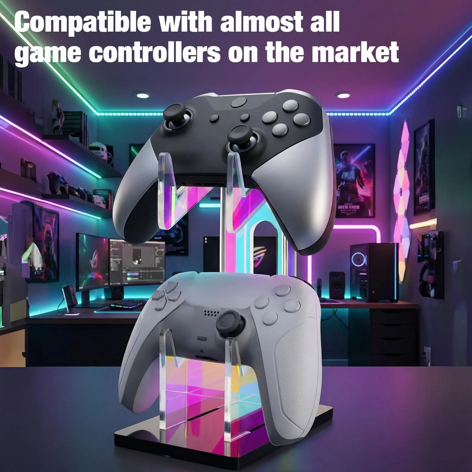 NiHome Supporto universale per controller di gioco a 2 livelli in acrilico iridescente per PS5 Xbox ONE Switch colorato supporto per controller accessori da gioco antiscivolo stabile acrilico