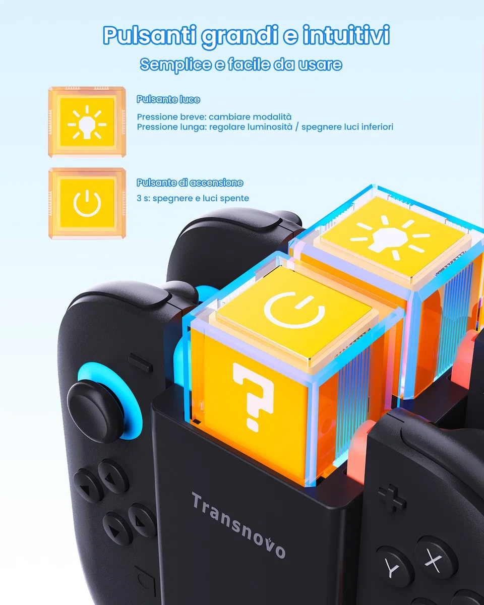 Dock di Ricarica 6-in-1 per Nintendo Switch 2/Switch/OLED, Caricatore Controller Switch con Sistema di Ricarica Doppio Magnetico & a Scorrimento, 9 Modalità RGB & 4 Livelli di Luminosità
