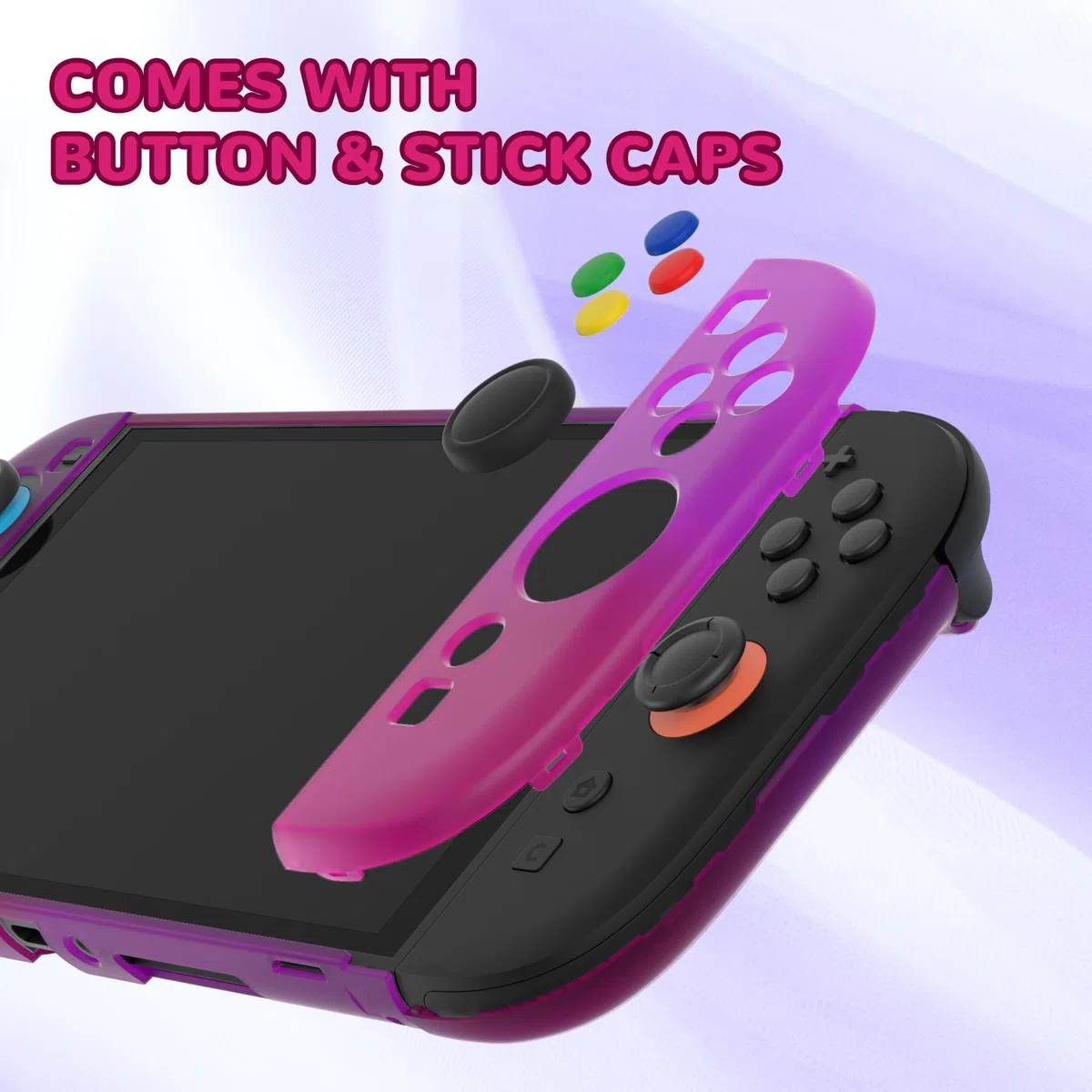 PlayVital Cover per Nintendo Switch 2 Custodia Rigida Dockable Protettiva Antigraffio, Copri Analogici/Tasti per Joycon, Supporto Pieghevole Accessori per Switch 2 Console, Trasparente Viola Rosa