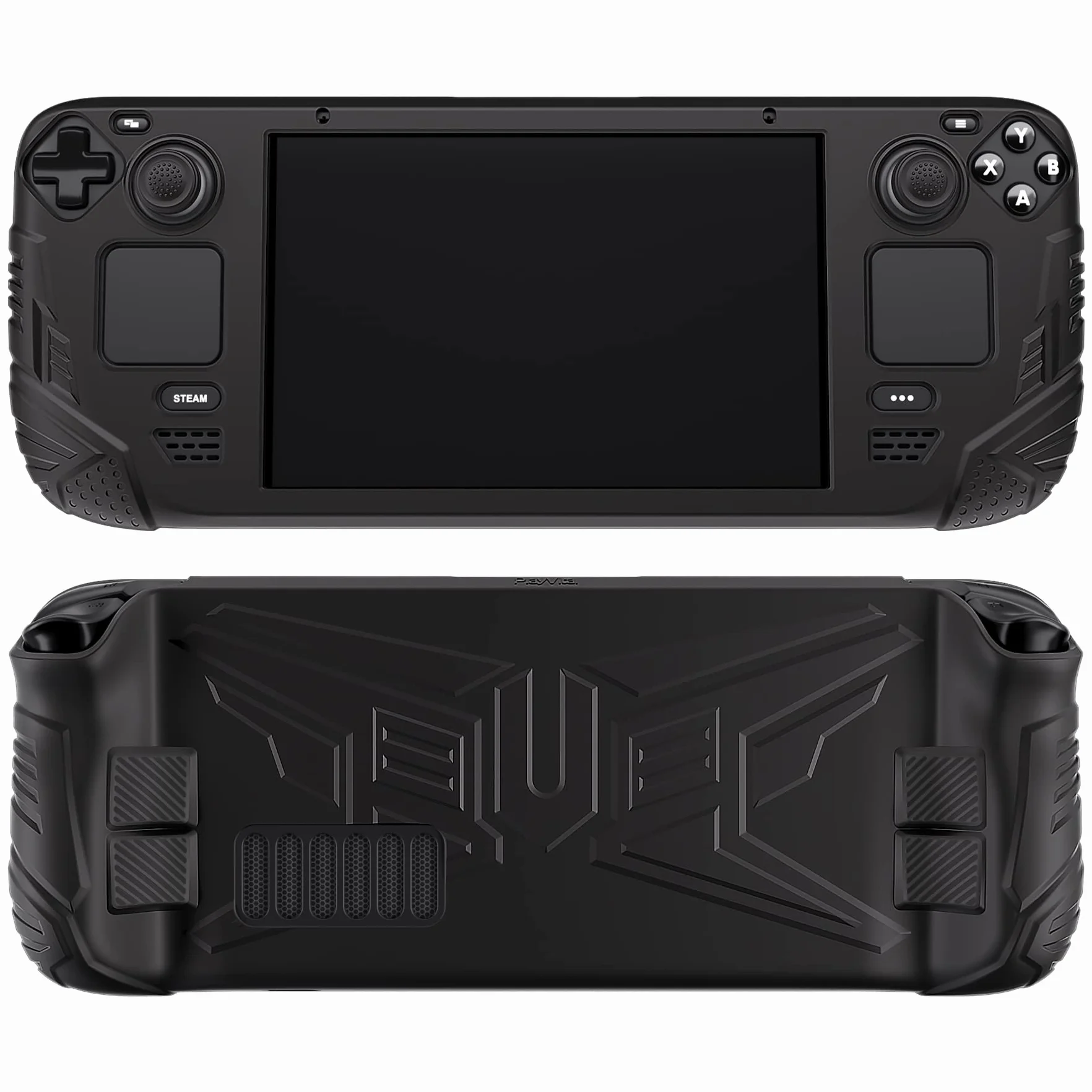 PlayVital Cover Protettiva per Steam Deck LCD,Custodia Skin Silicone Case Morbida per Steam Deck LCD Console con Tasti Posteriori&Copri Analogici,Armor Series-Nero