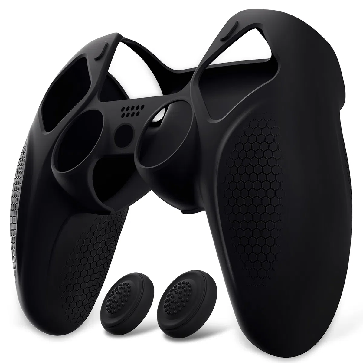 playvital Cover Controller per ps5, Joystick Custodia Protettiva Skin Silicone Grip Ergonomico Antiscivolo & 2 Copri Analogici, Adatto per Base di Ricarica, Ninja Edizione, Nero