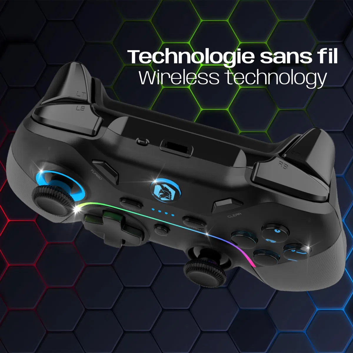 EMPIRE GAMING – Controller da gioco ricaricabile con gamepad wireless WiFi da 2,4 GHz - PC/PS3/Switch - Modalità Macro/Tubo - Doppia vibrazione - Porta audio da 3,5 mm - Ergonomico - Cavo USB-C