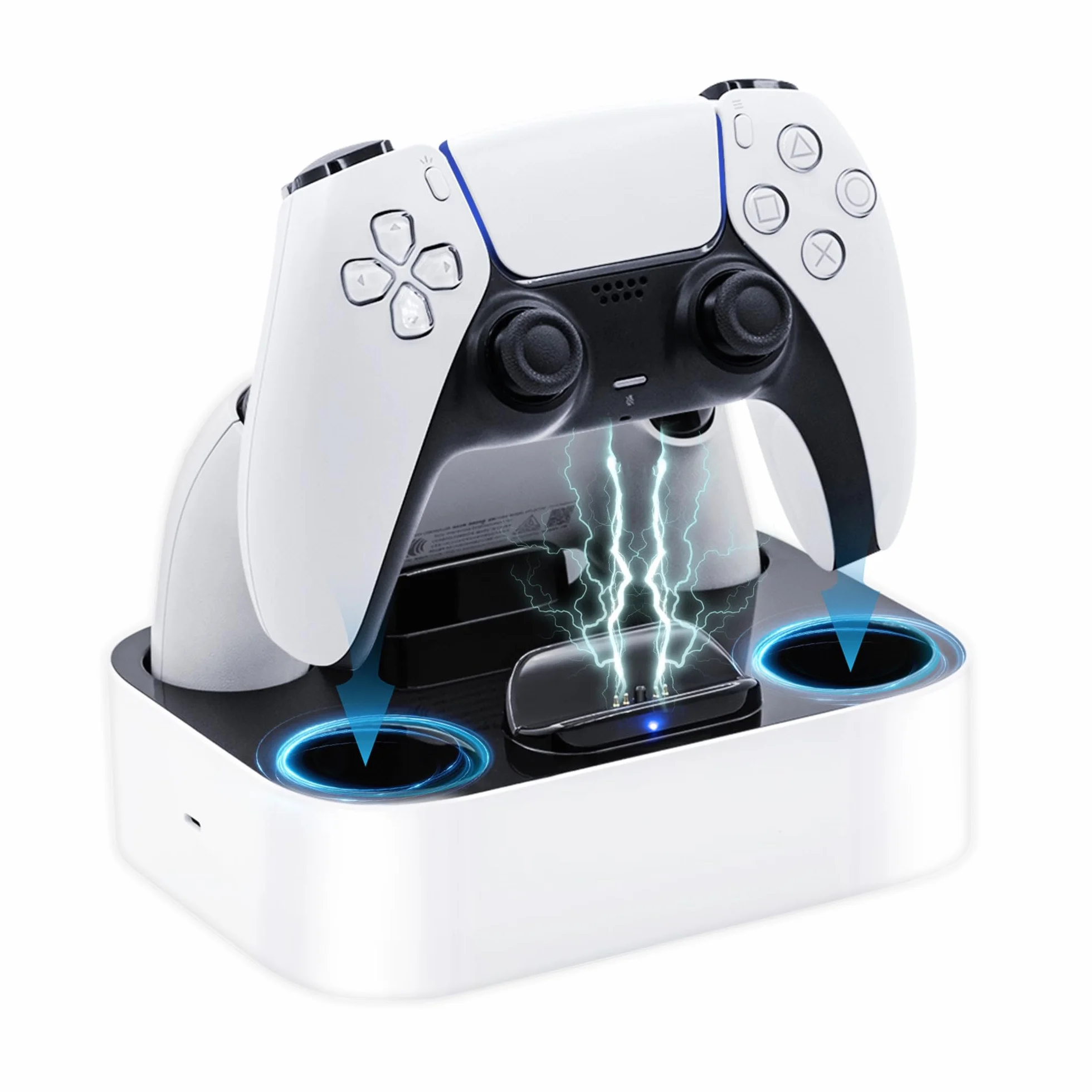 Mcbazel Stazione di Ricarica PS5, Supporto di Ricarica Rapida Protezione da Surriscaldamento PS5 Dock di Caricabatterie Protezione con Indicatore LED per Controller DualSense PlayStation 5 - Bianco