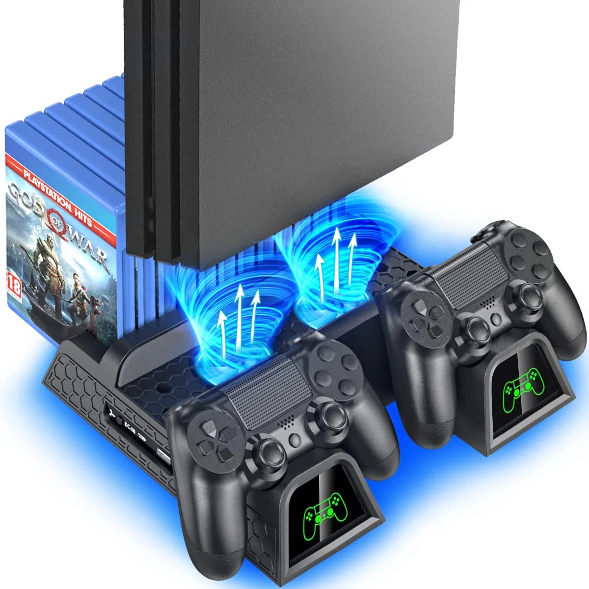 OIVO PS4 Supporto Verticale con Ventola di Raffreddamento, Stazione di Ricarica per Dual Controller con Indicatori LED e Conservazione per 12 Giochi per PS4 /Slim/PRO