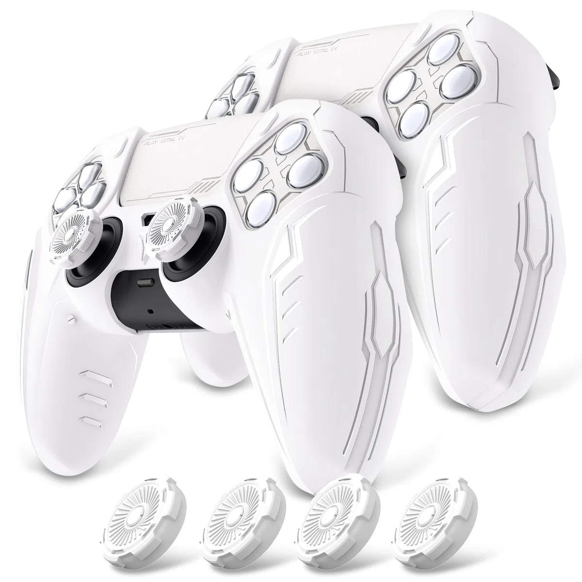 playvital 2 Cover per ps5 Controller,Joystick Custodia Silicone Protettiva Antiscivolo&Copri Analogici&Adesivi Touchpad,Compatibile con Base di Ricarica,CyberMech-Bianco