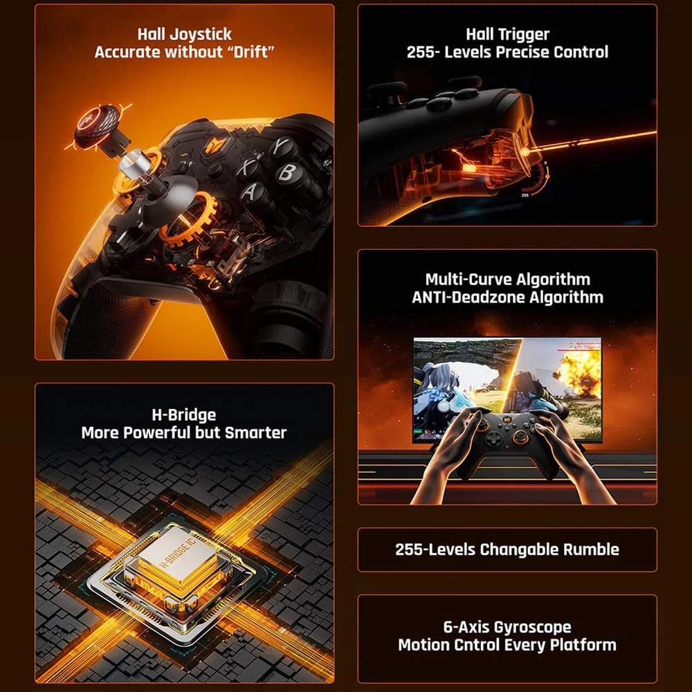 BIGBIG WON Controller senza fili Gale Hall PC Controllers Motion Aiming, Hall Trigger, 4 pulsanti personalizzati, App Control Game Controller per PC/Switch/iOS/Android con Dock di ricarica (nero)