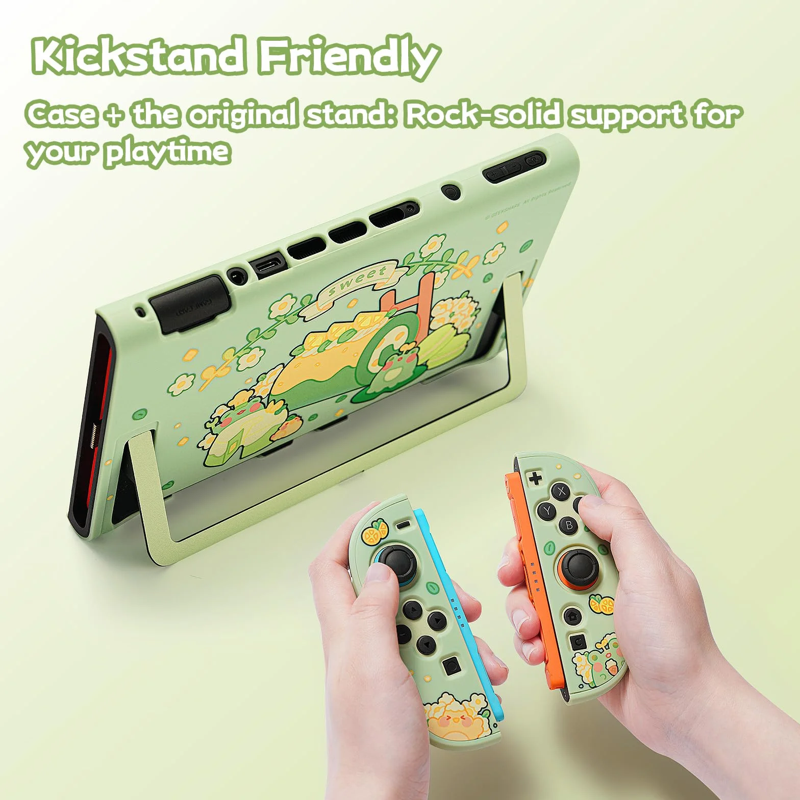 GeekShare Custodia protettiva compatibile con Switch 2, cover rigida in PC sottile agganciabile progettata per console di gioco Switch 2 e controller JC Handle - Matcha Froggy