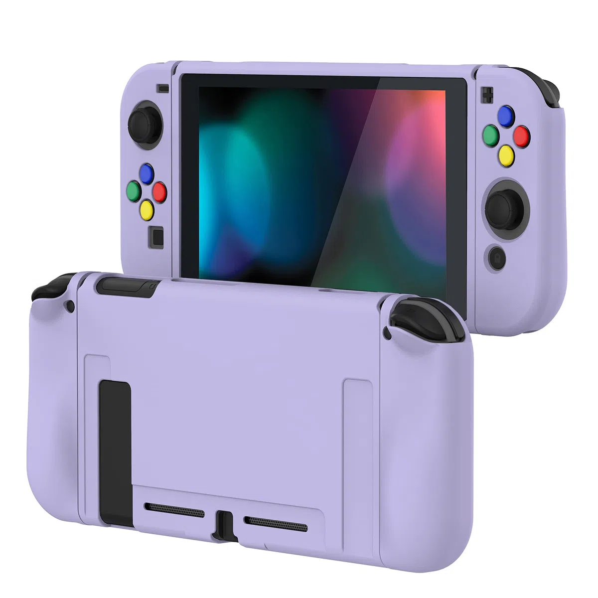 PlayVital Custodia protettiva per Nintendo Switch Console Joycon, custodia sottile in TPU morbido accessori per NS Joycon Console con colorato ABXY/tappi di direzione (viola)