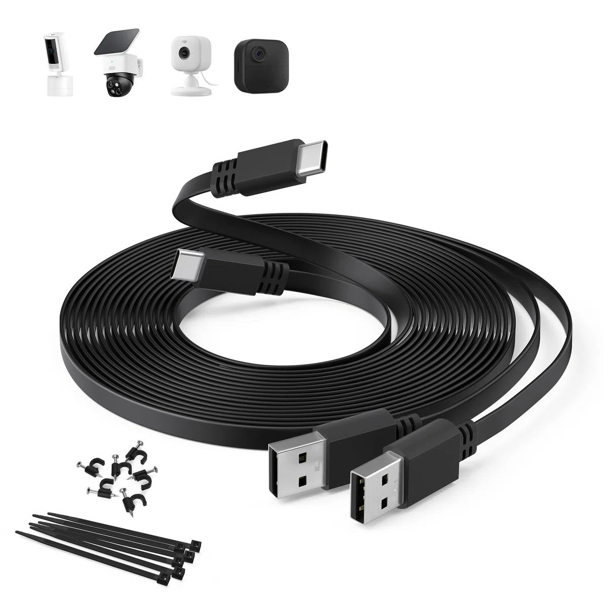 Itramax Cavo di Ricarica Prolunga USB C Piatto 6M,Cavo di Alimentazione da USBA a USB C per Telecamera di Sicurezza Videocamera Blink Outdoor 4/Mini 2 2K+,Tapo C120,eufy Indoor Cam S350,EZVIZ CP1 Pro