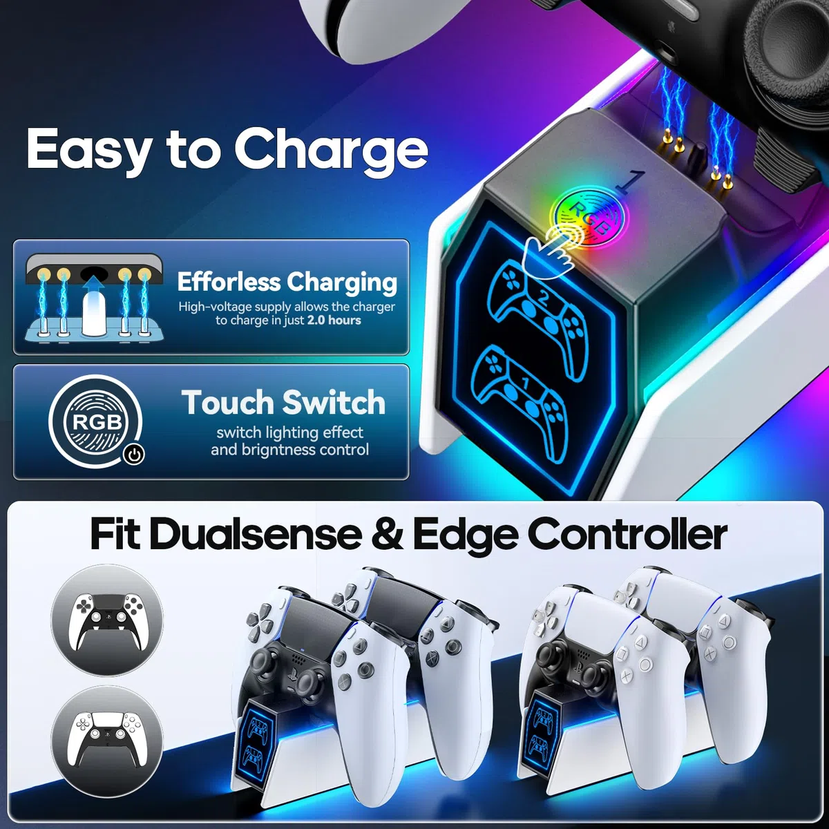 Base di Ricarica PS5 e Edge, Caricatore per Controller Con Adattatore e Cavo USB, Accessori per Playstation 5 Console