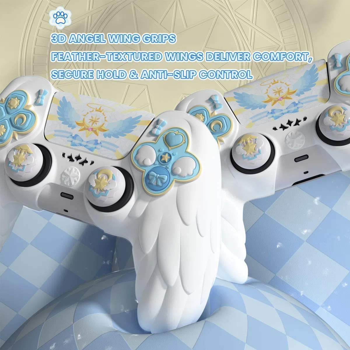 playvital Cover Controller per ps5 Joystick Custodia Silicone Skin Protettivo Grip Antiscivolo & Copri Analogici & Adesivi Carini, Adatto per ps5 Base di Ricarica, Ali Magiche-Bianco
