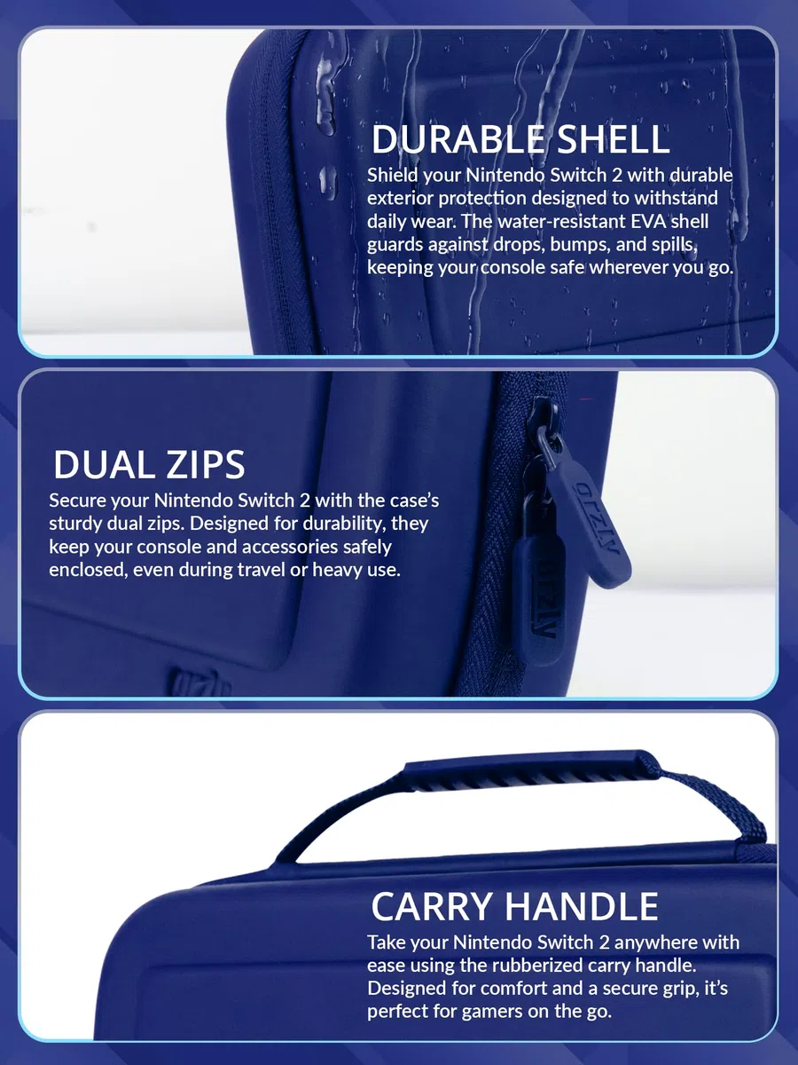Orzly Custodia per Nintendo Switch 2, custodia protettiva da viaggio con pad per lo schermo, schede di gioco e slot MicroSD con tasche per gli accessori della console