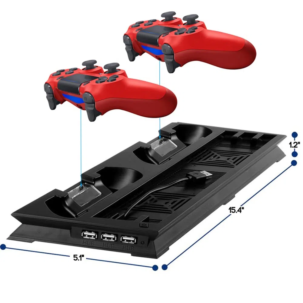 Per PS 4 PRO Supporto Verticale di Raffreddamento 2 Controller Charger Charging Dock Station 2 con Doppia porta di Ricarica 1 USB e 2 HUB per Play station 4 Pro Console (NERO)