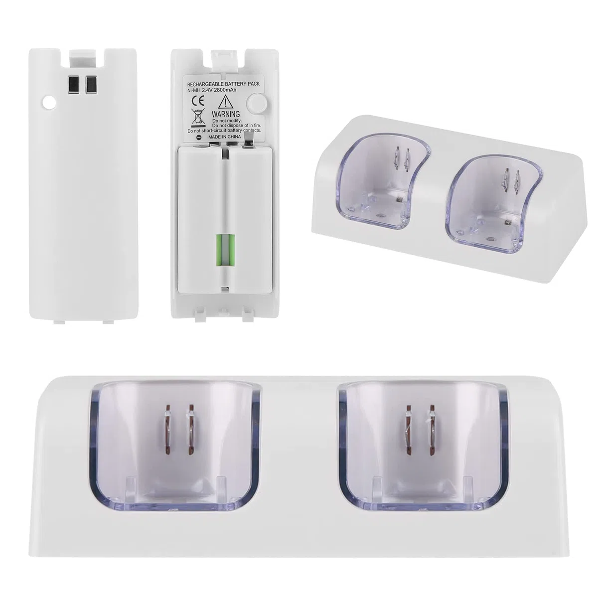 Caricatore per Wii per controller, 2 in 1 Stazione di Ricarica Caricatore Dock con 2 Pack 2800mAh Batteria Ricaricabile Fit per Wii/Wii U Remote Controller