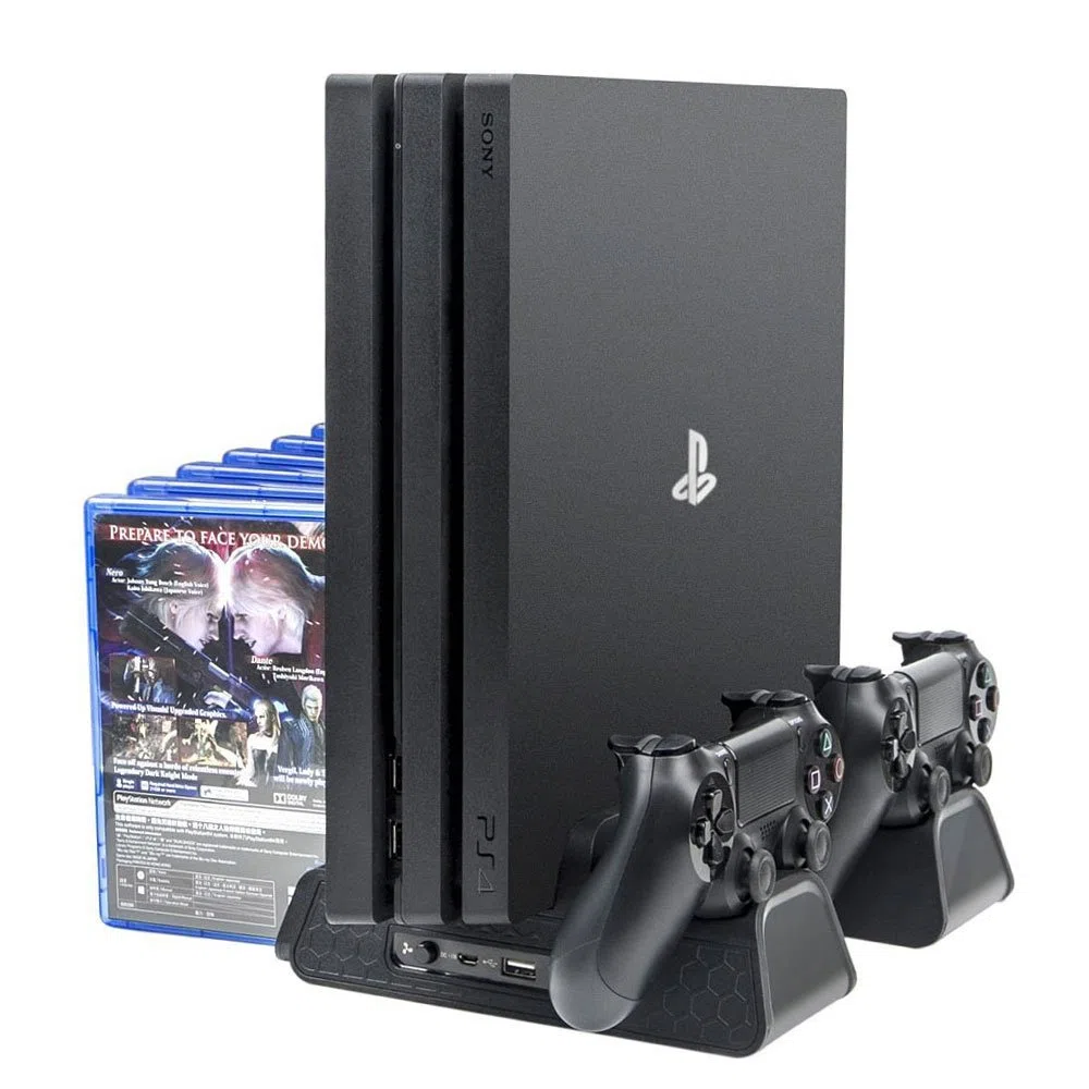 ElecGear PlayStation 4 Supporto Verticale Stand, Ventola di Raffreddamento, Base di Ricarica Doppio Charger con 12x Giochi Games Storage per DualShock 4 Controller e PS4, PS4 Slim, PS4 Pro