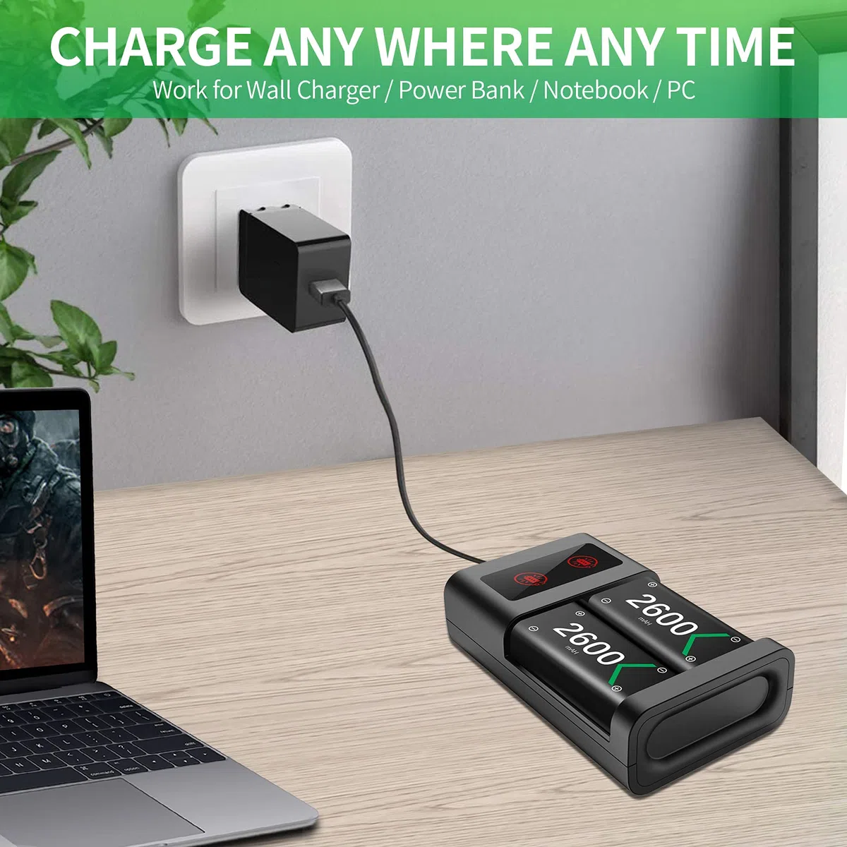 Batteria controller per Xbox One Series X S, stazione di ricarica per controller con 2 batterie ricaricabili da 2600 mAh, accessori per Xbox One/Xbox One S/Xbox One X/Elite/Xbox Series X S