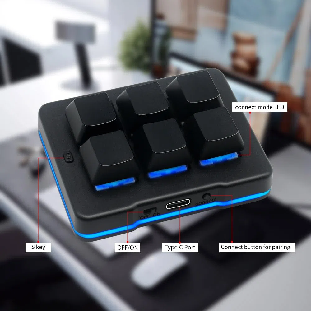 6 Tasti Mini Keypad Wireless USB Meccanico Gaming Macro Tastiera Personalizzata Programmabile OSU Tastiera con LED RGB per PC Gaming OSU Ufficio Lavoro HID