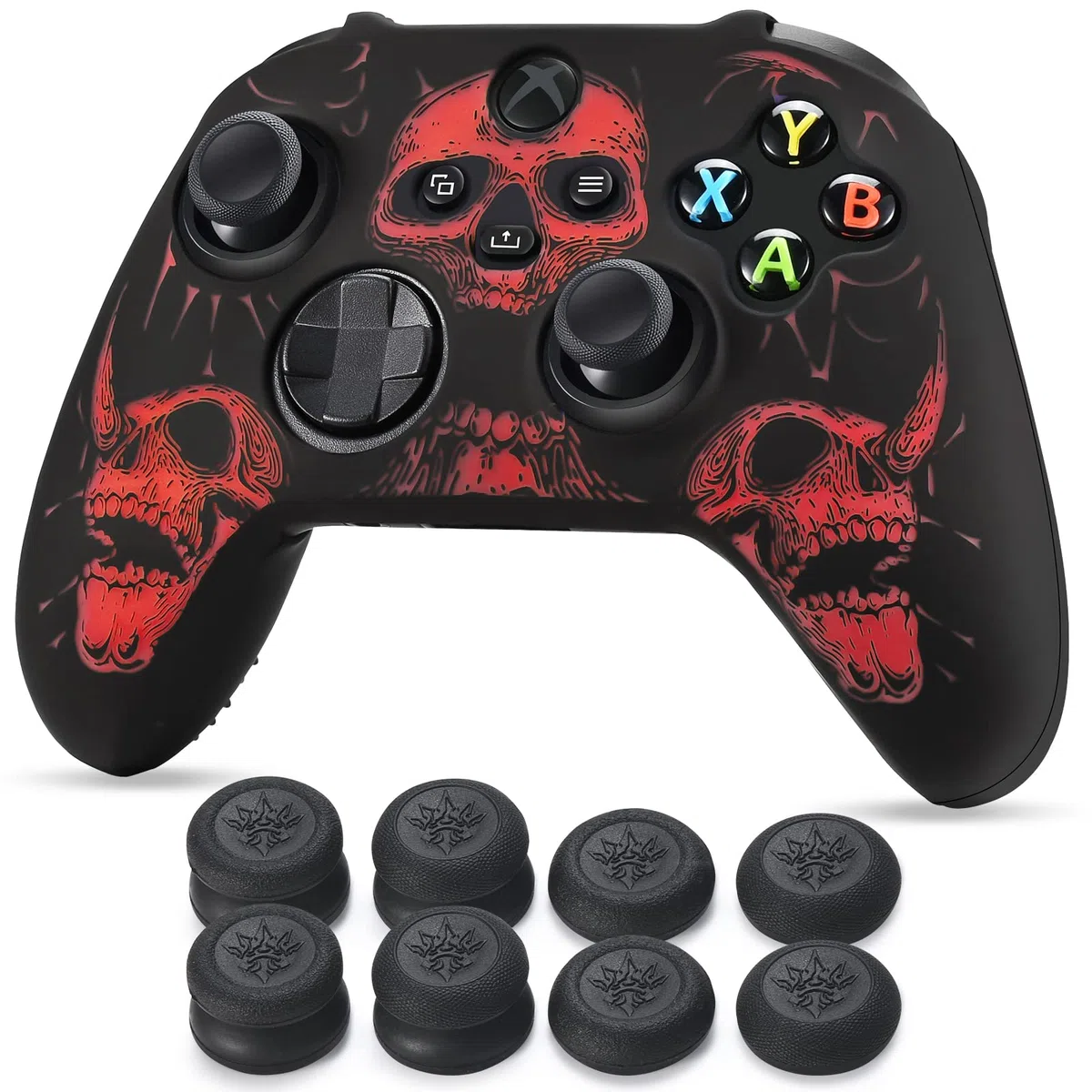 YoRHa Intaglio Laser Silicone Pelle Cassa Skin per Controller Xbox Series X/S x 1 (Rosso) con Thumb Grips x 8