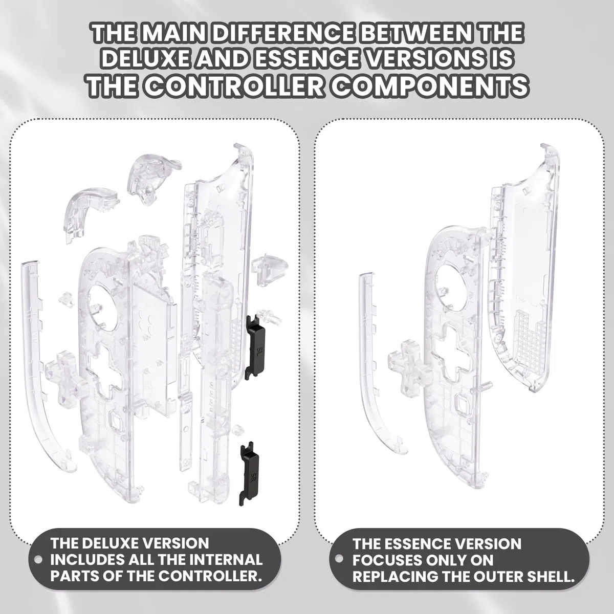 eXtremeRate Cover per Nintendo Switch 2 con Tasti ABXY Dpad, Custodia Ricambio Accessori per Switch 2 Joycon, Senza Joycon e Console(Dpad Versione), Trasparente