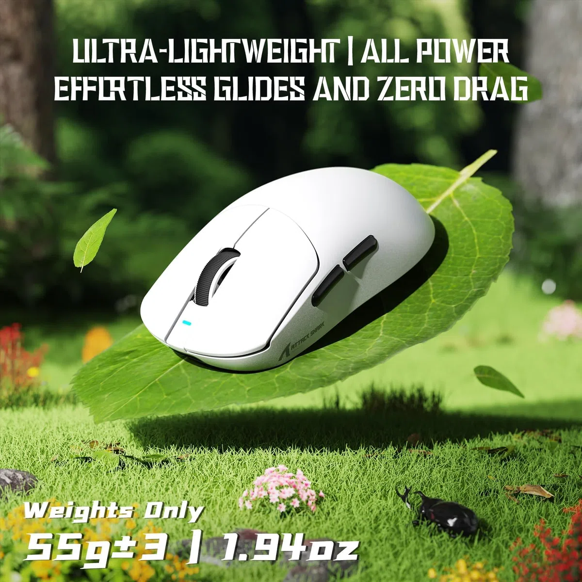 ATTACK SHARK X8 SE Mouse da Gaming Wireless, Leggero 55g, Sensore PAW3311, Chip BK52820, 25.000 DPI, Connessione BT/2,4G/USB-C, 80 Milioni di Click, Batteria 500mAh, Driver Web per PC/Mac–Bianco