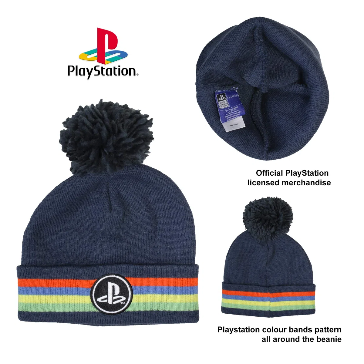 Playstation Classic Logo Beanie con Pom, per Bambini, Taglia Unica, Blu Navy, Merchandising Ufficiale, Marina Militare, Taglia Unica