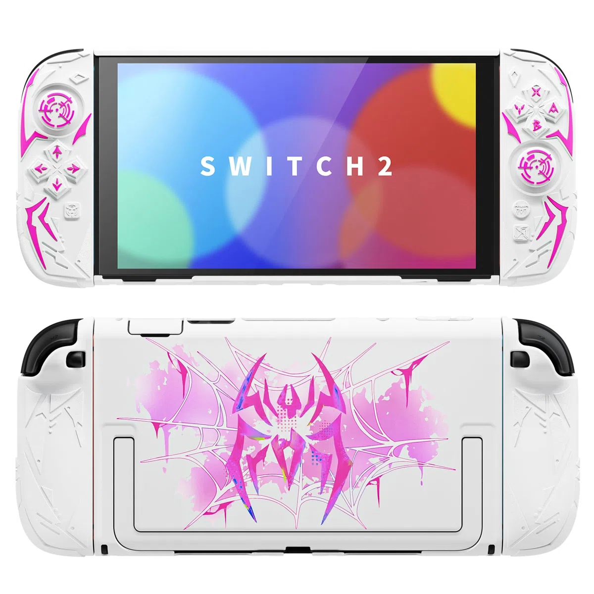 playvital Cover Protettiva per Nintendo Switch 2, Custodia Grip Silicone Ergonomica per Joycon 2 &Copertura Console Rigida Dockable &Copri Analogici, Accessori per Switch 2, Cyber Spider, Bianco