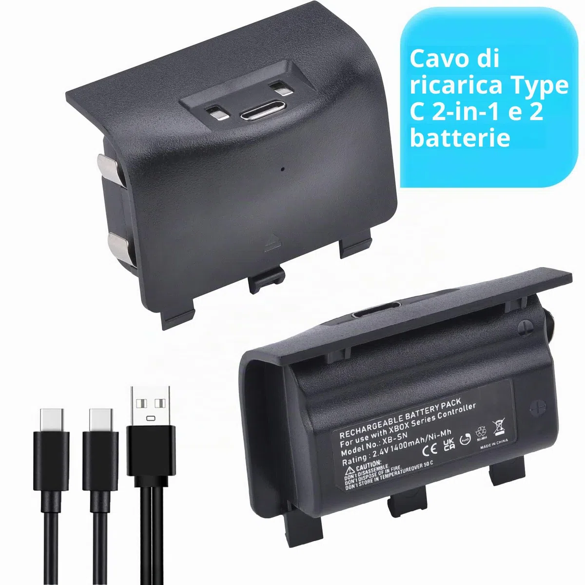 Batteria Ricaricabile per Xbox Series X&S con Adattatore USB-C