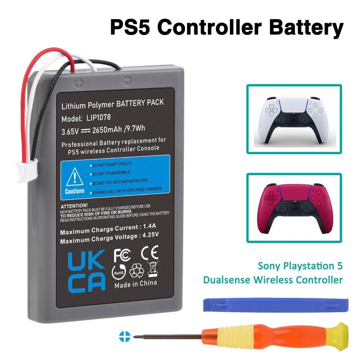 Pickle Power 2 X 2650mAh LIP1078 Batteria per Sony Playstation 5 DualSense CFI-ZCT1W Wireless Controller