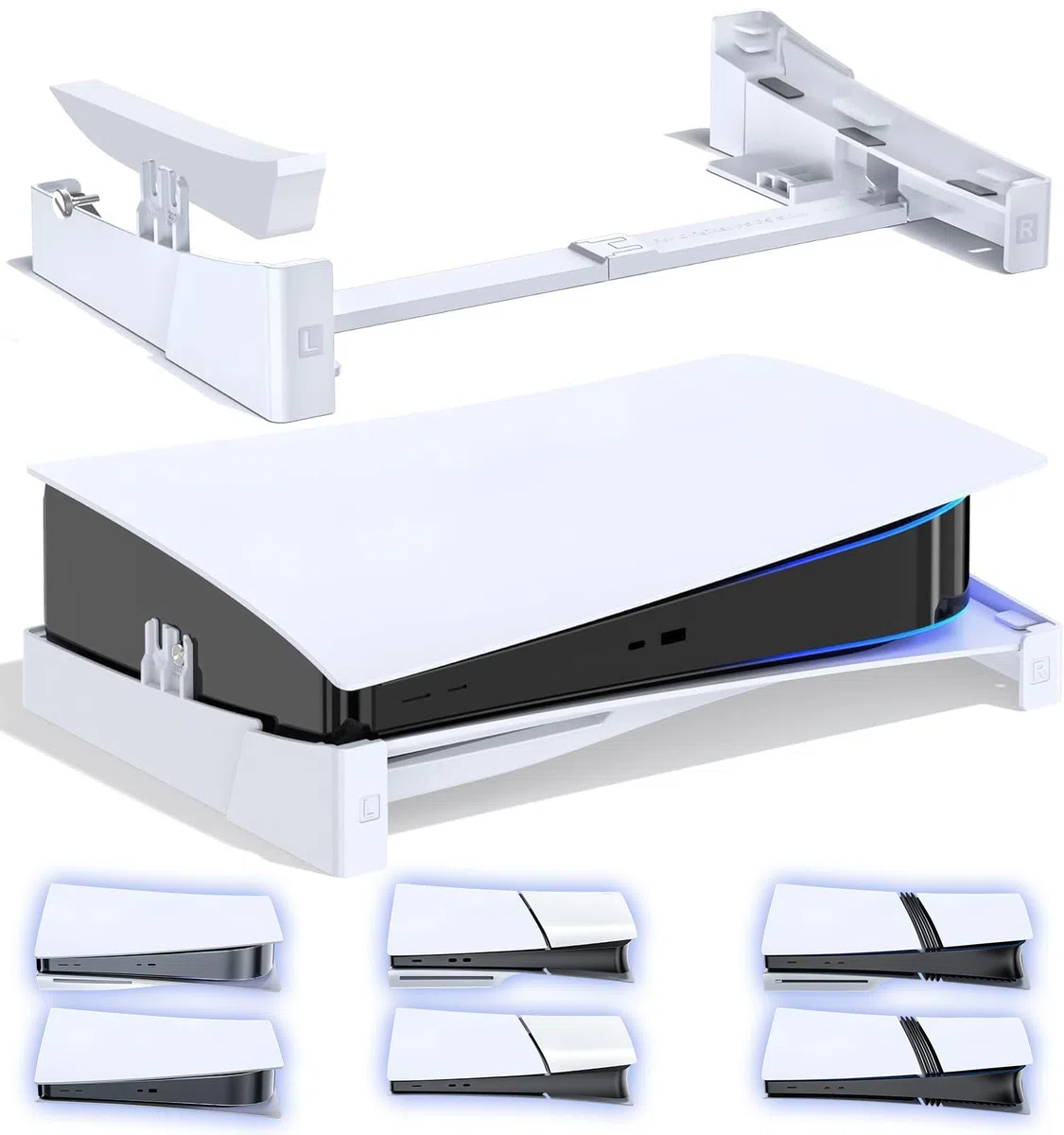 PS5 Supporto Orizzontale, Supporto per PS5 Compatibile con Playstation 5/Slim/Pro Console Disc & Digital Editions con Fissaggio a Vite - Bianco