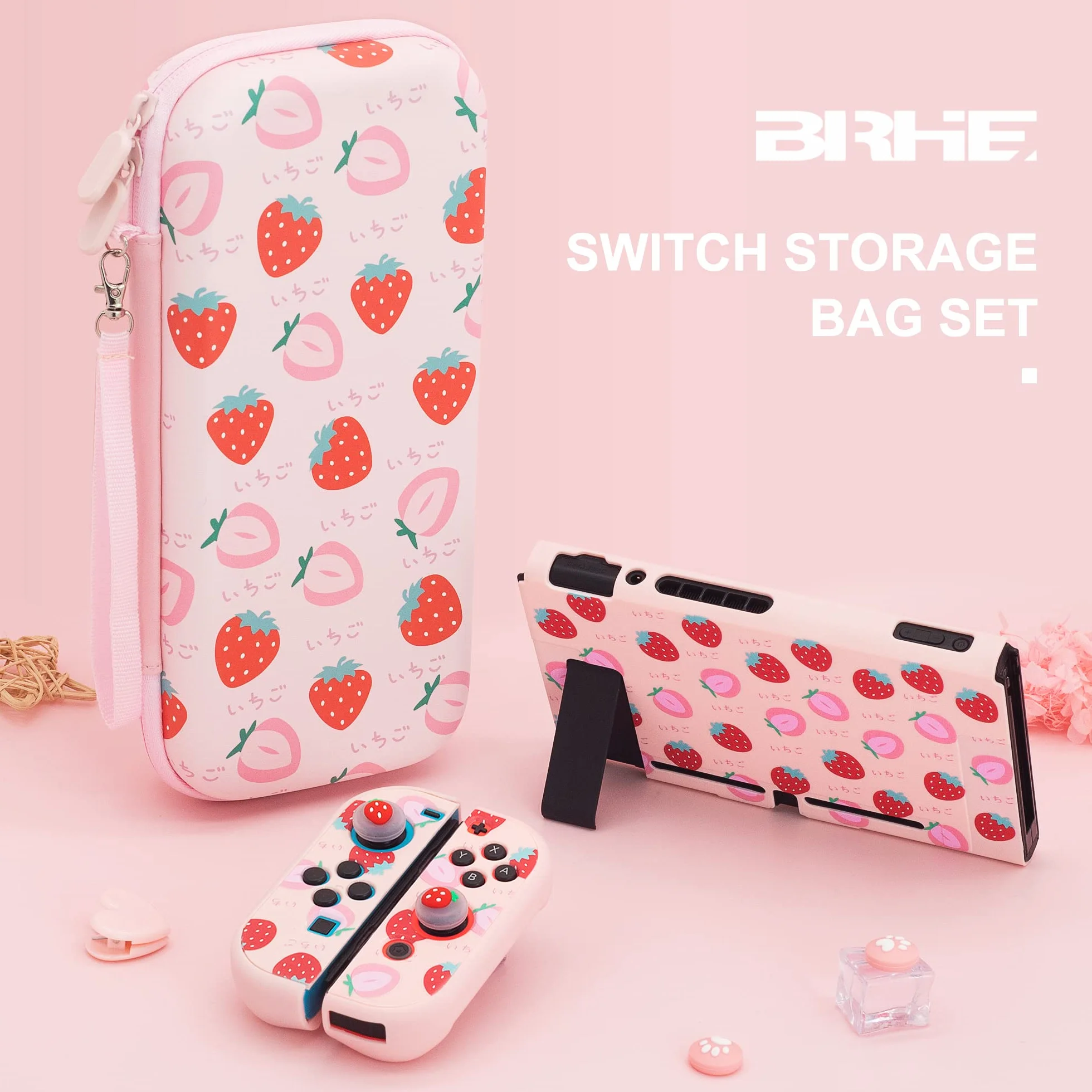 Custodia OLED per Switch di grandi dimensioni compatibile con Nintendo Switch OLED ,Custodia protettiva da viaggio carina in bundle borsa kit accessori (Rosso)