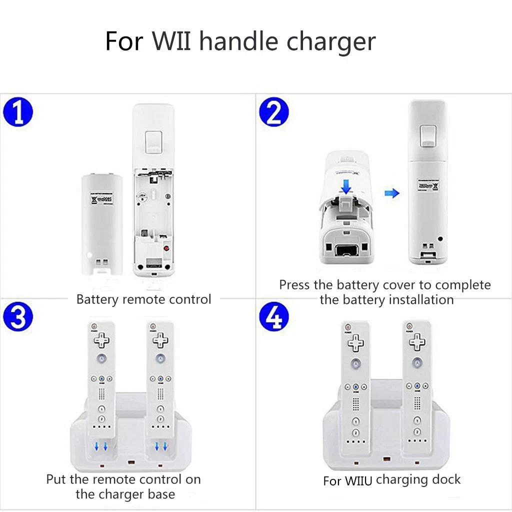 geneic Stazione di ricarica Dock Stand Charger per Wii Remote Controller per Wii U Gamepad con batterie e cavo di ricarica USB