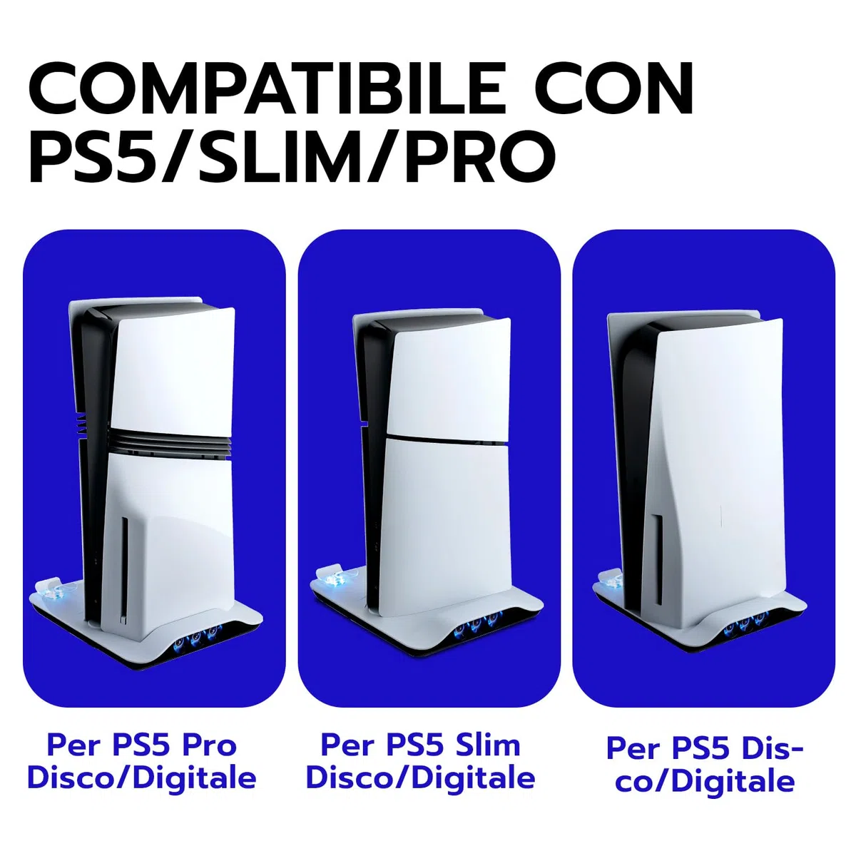 Wigearss Supporto Verticale di Raffreddamento PS5 con Doppio Controller di Caricatore per PS5/PS5 Slim/PS5 PRO UHD/Digital Edition