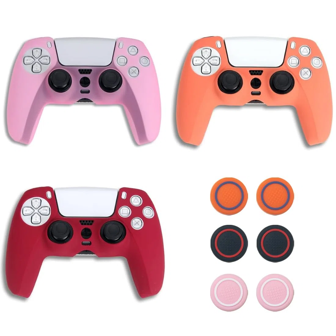 VPOUERY 3 Pezzi Per Controller PS5 Set di impugnature per la pelle Custodia protettiva in silicone antiscivolo per Playstation 5 Kit di accessori per controller wireless Fornito con 6 keycaps