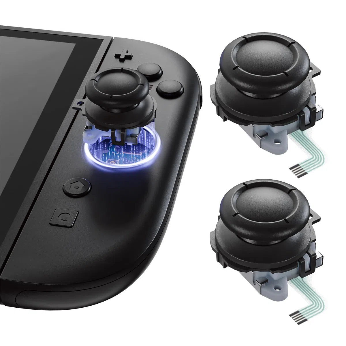 eXtremeRate Levette Analogiche 3D per Nintendo Switch 2, Stick Analogici Ricambio per Joycon 2, Thumbstick Accessori per Switch 2 con Strumenti di Riparazione, Multicolore - Nero