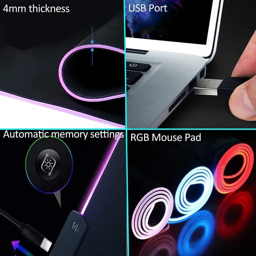RGB Tappetino Mouse Gaming - Grande Tappetino per Mouse LED XXL 800x300mm, 12 RGB Effetti Luce Mouse Pad da Gioco Base di Gomma Antiscivolo per Tastiera, Laptop,Computer, PC, Gamer