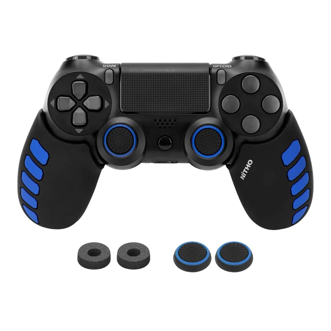 NiTHO Gaming Kit per Controller Playstation 4, Include Impugnature Silicone Anti-Sudore, Anelli di Precisione, Copri Levette Analogiche, Migliora il Controllo e la Precisione del Gioco per PS4